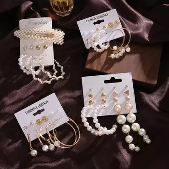 Элегантный комплект серег-кольца в стиле ретро для женщин, темпераментные серьги-гвоздики с цирконием, комплект ювелирных изделий, подарок