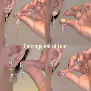 Элегантный комплект сережек-цветов: Серебряная игла S925, роскошный и нишевый дизайн A1279 (One pair) золотой