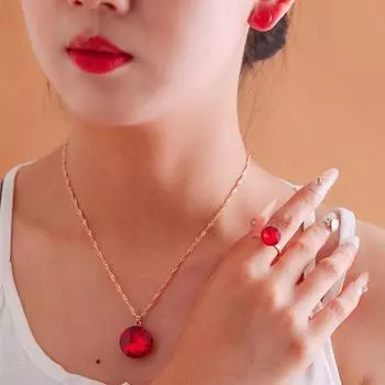 Элегантный комплект украшений из кристаллов циркония: Ожерелье, серьги и кольцо для женщин CK0263 3-piece set красный