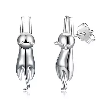 Элегантный комплект украшений из стерлингового серебра 925 пробы с милым котом, ожерелье и серьги, свадебные комплекты украшений для женщин 45cm