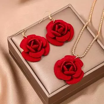 Элегантный комплект украшений в винтажном стиле с розами для женщин — ожерелье и серьги, идеальный подарок на День святого Валентина или для свидания красный