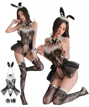 Элегантный костюм девушки-кролика демонстрирует красивые костюмы для выступлений [Elysian Finds] Комплект из 5 предметов, сексуальный, для ног, для похудения, крючковый стиль