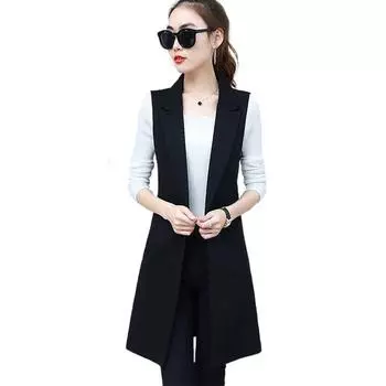 Элегантный костюм, жилет, женский весенне-осенний длинный жилет без рукавов, куртка, блейзер, жилет, женский жилет S чёрный