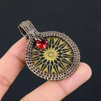 Элегантный красный гранатовый драгоценный камень Чистая медная проволока, обернутая ювелирными изделиями ручной работы 2.36 Inches красный