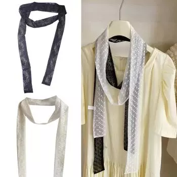 Элегантный кружевной шейный платок для женщин, регулируемый узкий шарф с лентой, шарф на ключицу, шейный платок, завязанный вручную поясной ремень, повязка на голову C