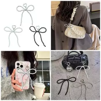 Элегантный кулон-брелок, стильная цепочка для телефона, аксессуар для сумки, многофункциональный кулон для телефона, подвеска с бантом из бисера для сумки белый