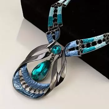 Элегантный кулон с искусственным драгоценным камнем, ожерелье, серьги-гвоздики, комплект ювелирных изделий, модный блестящий комплект в форме капли воды, 1 комплект зелёный