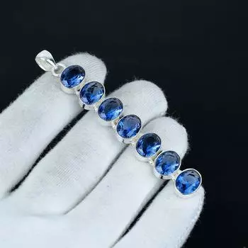 Элегантный кулон с танзанитом, серебряный кулон ручной работы из стерлингового серебра 925 пробы, дизайнерский кулон для женщин, подарки на годовщину 3.14 синий