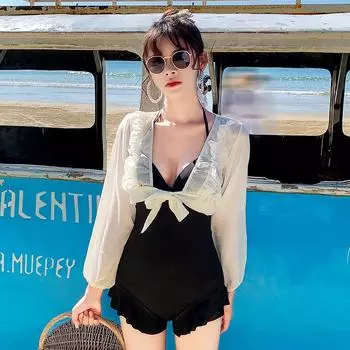 Элегантный купальник-двойка для похудения: Закрывающее живот, консервативное сказочное платье для пляжа или горячего источника XL [100-110 lbs]