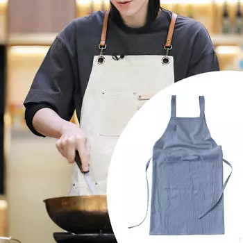 Элегантный льняной фартук с карманами для кулинарных изысков Beige White