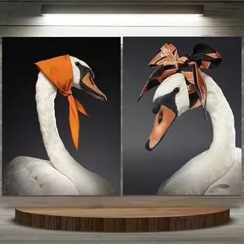 Элегантный лебедь в шарфе Постеры и принты Животные Скандинавское настенное искусство HD Картины на холсте Комната Домашний декор Cuadros 21x30cm No Framed