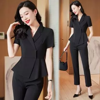 Элегантный летний профессиональный костюм с короткими рукавами для женщин — идеальный вариант для ювелирных магазинов и салонов красоты XXXL