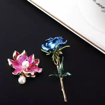 Элегантный лотос жемчуг капает масло рюкзак украшения женские броши роза цветок корейские значки булавка A