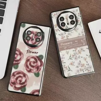 Элегантный магнитный защитный чехол с английскими цветами для Huawei Mate X5 — креативный складной дизайн, совместим с Mate X3. Huawei MateX5 ярко-розовый