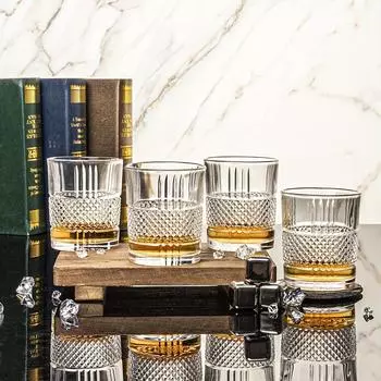 Элегантный набор из 4 хрустальных бокалов с тиснением — идеально подходит для коктейлей с виски и более идеальный свадебный подарок Многоразовый и многоразовый 10.48OZ