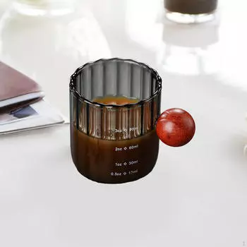 Элегантный набор стеклянных кофейных чашек с деревянной ручкой для использования дома и в офисе Clear