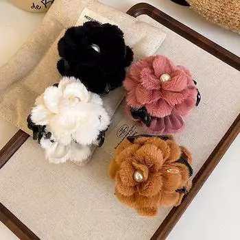 Элегантный однотонный пушистый цветок заколка для волос для женщин и девочек универсальный жемчужный цветок акула заколка милые аксессуары для волос подарки чёрный