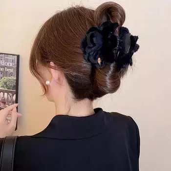 Элегантный однотонный пушистый цветок заколка для волос для женщин и девочек универсальный жемчужный цветок акула заколка милые аксессуары для волос подарки чёрный