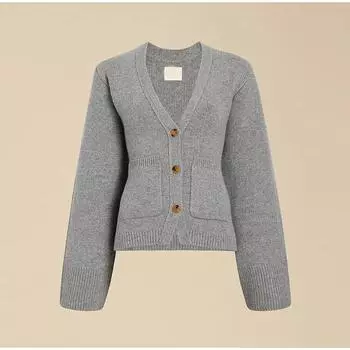 Элегантный однотонный трикотажный женский кардиган с V-образным вырезом, однобортный, с длинными рукавами и карманом, осенний свитер для поездок на работу и верхнюю одежду S чёрный