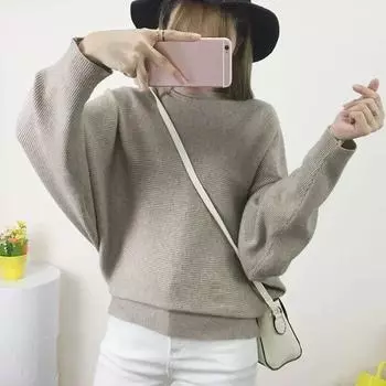 Элегантный офисный женский свитер, повседневные трикотажные топы с длинными рукавами «летучая мышь», осенняя свободная женская одежда, зимние пуловеры с разрезным вырезом 29627 One Size бордовый