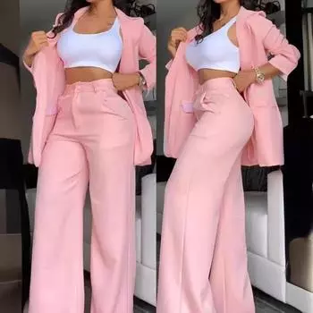 Элегантный осенний женский пиджак и брюки, комплект из двух предметов, женские наряды, модное пальто с зубчатым воротником и брючный костюм с карманами XXXL красный