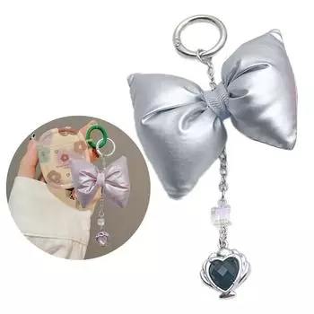 Элегантный плюшевый бант брелок-шарм с кулоном в виде сердца из бисера брелок для сумки кулон украшение для сумок и ключей серебряный