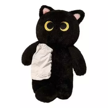 Элегантный плюшевый чехол для кошачьей коробки салфеток Практичный плюшевый чехол для кошачьей коробки салфеток с мягким прикосновением для различных помещений чёрный