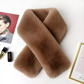 Элегантный плюшевый платок из искусственного меха кролика, однотонный шейный платок, теплый шарф с крестиком