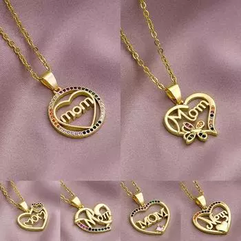 Элегантный подарок на День матери, ожерелье с буквенным именем мамы, цепочка из нержавеющей стали, медный кулон с кубическим цирконием, ювелирные изделия для женщин LC180XL-445cm