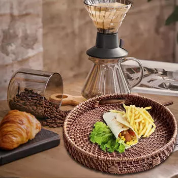 Элегантный поднос из ротанга с ручками - стильный акцент домашнего декора S