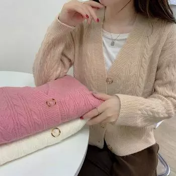 Элегантный повседневный вязаный кардиган куртка женская осень и зима мода свободный V-образный вырез женские свитера кардиганы женский длинный рукав винтажный трикотаж 25312 One Size белый