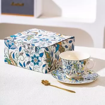 Элегантный придворный стиль Изысканный Премиальный Винтажный Подарочная коробка для чашки и блюдца для горячего кофе Латте Чашка для латте Керамический сувенир 250ml