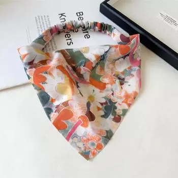 Элегантный принт Цветочный треугольный платок повязка на голову модный шифоновый тюрбан повязка на голову бандана для девочек и женщин аксессуары для волос оранжевый