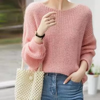 Элегантный прозрачный женский свитер, пуловер, свободный джемпер, осень-зима, мягкий теплый женский трикотажный свитер, базовые однотонные кашемировые топы One Size синий