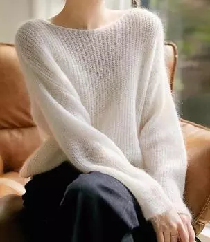 Элегантный прозрачный женский свитер, пуловер, свободный джемпер, осень-зима, мягкий теплый женский трикотажный свитер, базовые однотонные кашемировые топы One Size белый
