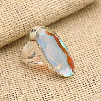 Элегантный Радужный Мистический Топаз Драгоценный Камень Ручной Работы Ювелирные Изделия Стерлингового Серебра 925 Твердый Для Женщин 4 белый
