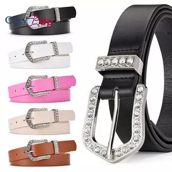 Элегантный ремень с пряжкой и инкрустацией стразами, ветровка, пуховик, простой декоративный пояс для женщин 108x2.9cm чёрный