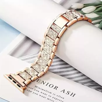 Элегантный ремешок для часов из нержавеющей стали со стразами | Унисекс, безопасность и совместимость с Apple Watch Series 1-Ultra 9 (38-49 мм) 384041MM чёрный