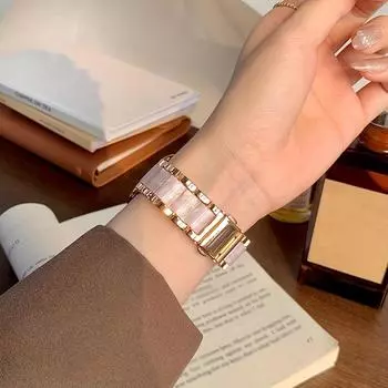 Элегантный ремешок для часов из нержавеющей стали и смолы для изысканного стиля — подходит для умных часов диаметром 38–45 мм — удобный и универсальный 38mm40mm41mm белый