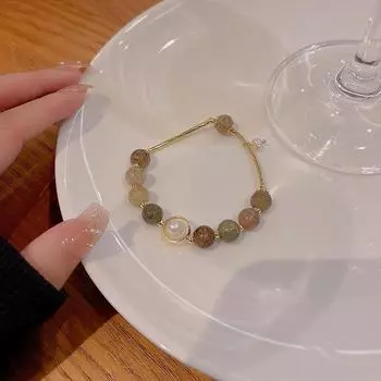 Элегантный ретро-браслет из жемчуга и халцедона: Стильный тренд знаменитостей в Интернете S353 золотой