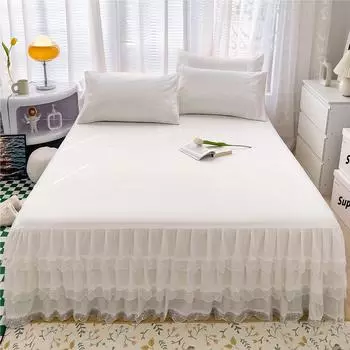 Элегантный романтический комплект постельного белья с кружевным краем, 3 шт., однотонная пылевая многослойная юбка с оборками и наволочками, комплект постельного белья в стиле принцессы 150x200x45cm 3Pcs