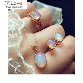 Элегантный роскошный дизайн, новая мода, позолоченный опаловый кулон, ожерелье, серьги-гвоздики, кольца, комплекты ювелирных изделий для женщин, комплекты из 3 предметов