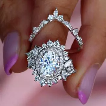 Элегантный роскошный комплект колец из овального циркония серебряного цвета для женщин, обручальное кольцо, аксессуары, ювелирные изделия для помолвки 6 серебряный/белый