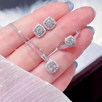 Элегантный роскошный стиль, комплект из натурального камня, серьги, ожерелье, набор из ключичной цепочки, квадратные серьги, кольцо-цепочка для ключицы, изысканный подарок для женщин