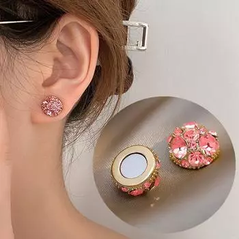 Элегантный розовый кристалл циркона, сильная магнитная терапия для похудения, уход за здоровьем, серьги-клипсы, вечерние ювелирные изделия, подарок 1pair silver