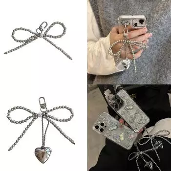 Элегантный серебряный бант-шарм, нежный бисерный кулон-брелок, модный бант-телефонный ремешок, цепочка-украшение 1