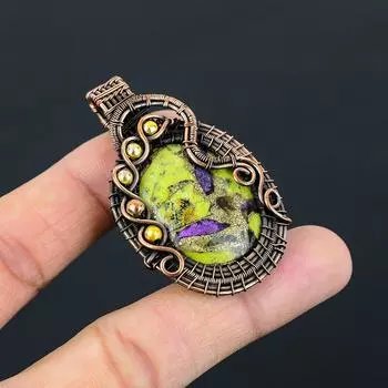 Элегантный серебряный блеск ювелирных изделий из обсидиана из чистой медной проволоки, обернутый шкентелем ручной работы 2.32 Inches зелёный