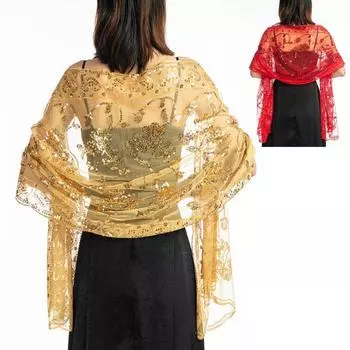 Элегантный шаль с блестками, женский свадебный Cheongsam, аксессуары с цветочной вышивкой, вечерние, кружевной шарф высокого качества для невесты красный