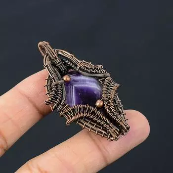 Элегантный шалфей, аметист, драгоценный камень, чистая медная проволока, обернутая подвеской ручной работы, ювелирные изделия 2.36 Inches фиолетовый