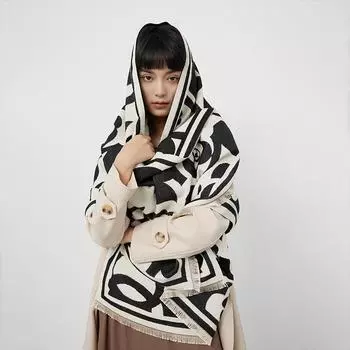 Элегантный шарф Camellia Black And White, большой квадратный шарф, женский бренд, с шалью, теплый и модный воротник 180*65cm серый